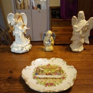 Angel Figurine Set with Gold Accents